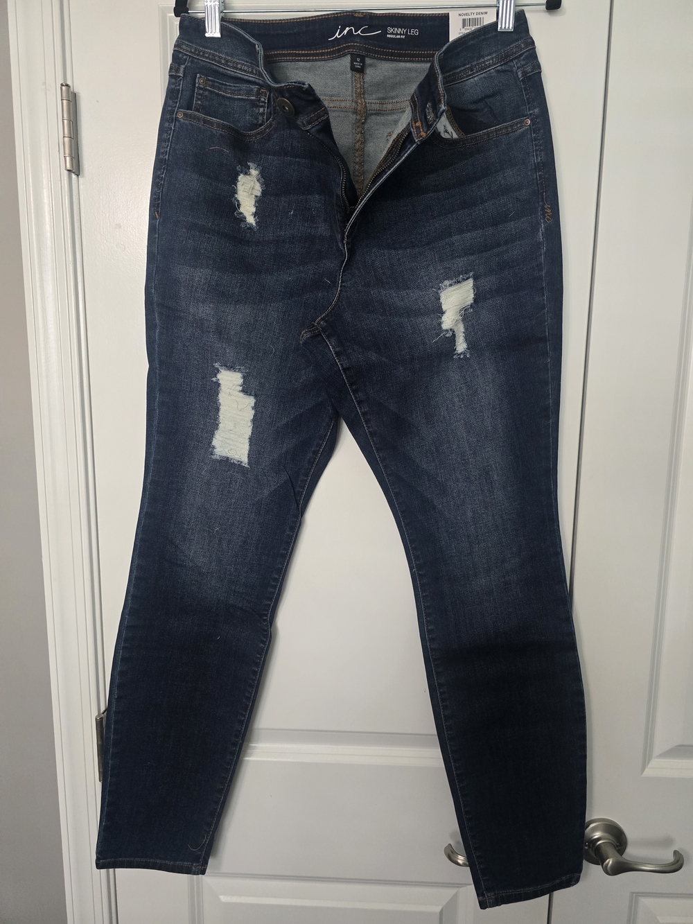INC International Concepts Women's Dark Blue Distressed Skinny Jeans